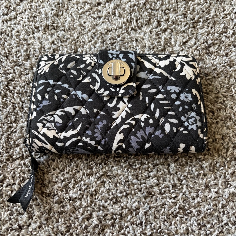 Vera Bradley Black and Gray Floral Quilted Wallet
